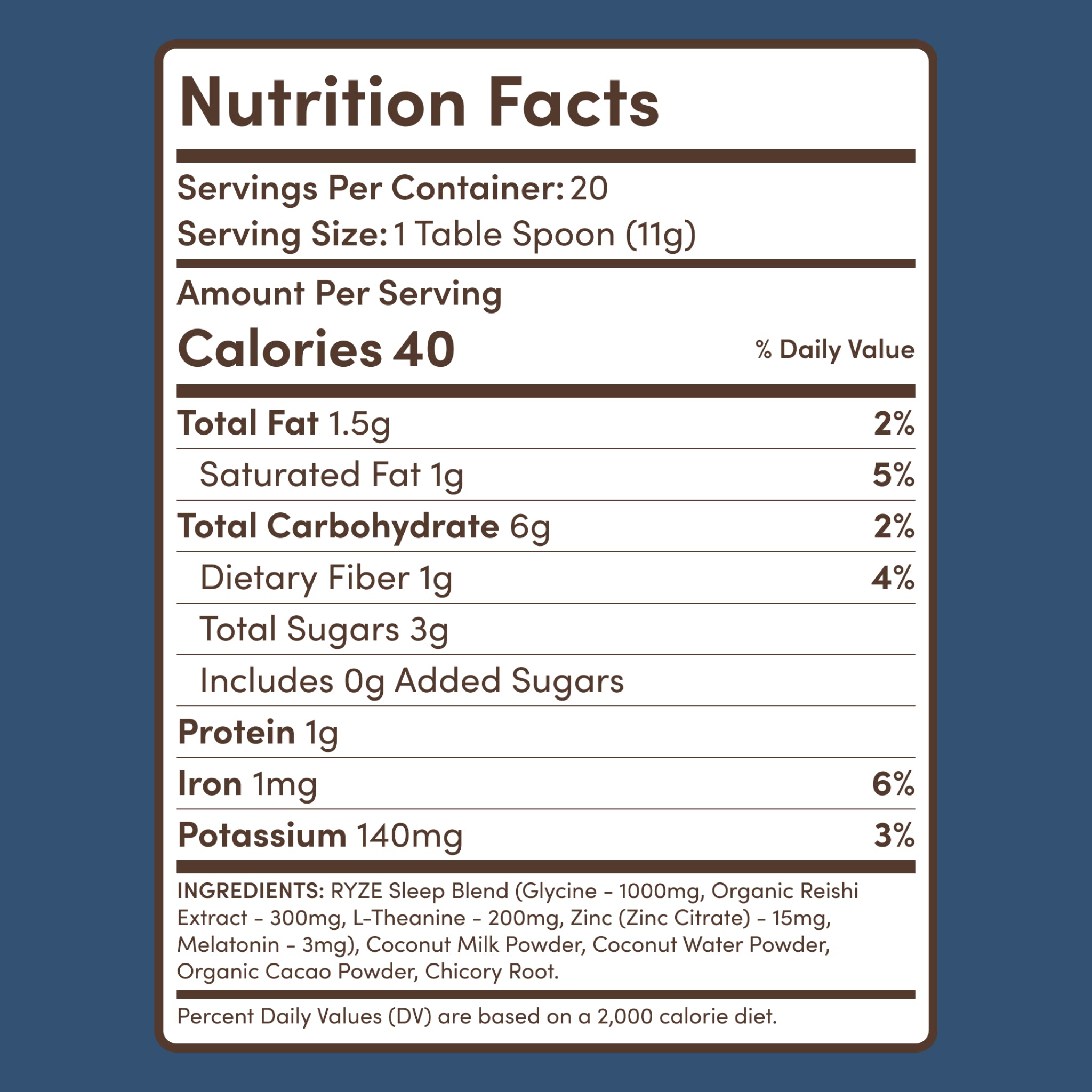RYZE Mushroom Hot Cocoa — Organic Instant Cocoa with L-Theanine & Melatonin, 20 Servings L7