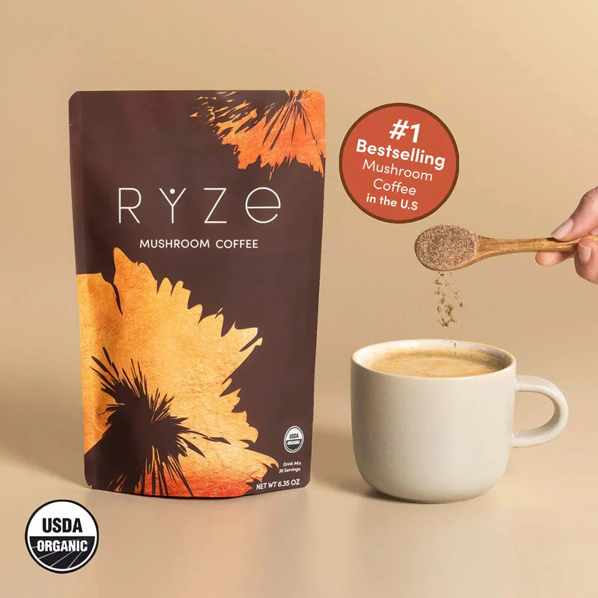 RYZE Mushroom Coffee — Organic Instant Coffee with Cordyceps & Reishi, 30 Servings E5