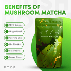 RYZE Mushroom Matcha - with 6 Organic Adaptogenic Mushrooms Grown In USA and Ceremonial-Grade Japanese Matcha J2