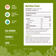 RYZE Mushroom Matcha - with 6 Organic Adaptogenic Mushrooms Grown In USA and Ceremonial-Grade Japanese Matcha J2