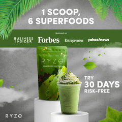RYZE Mushroom Matcha - with 6 Organic Adaptogenic Mushrooms Grown In USA and Ceremonial-Grade Japanese Matcha J2